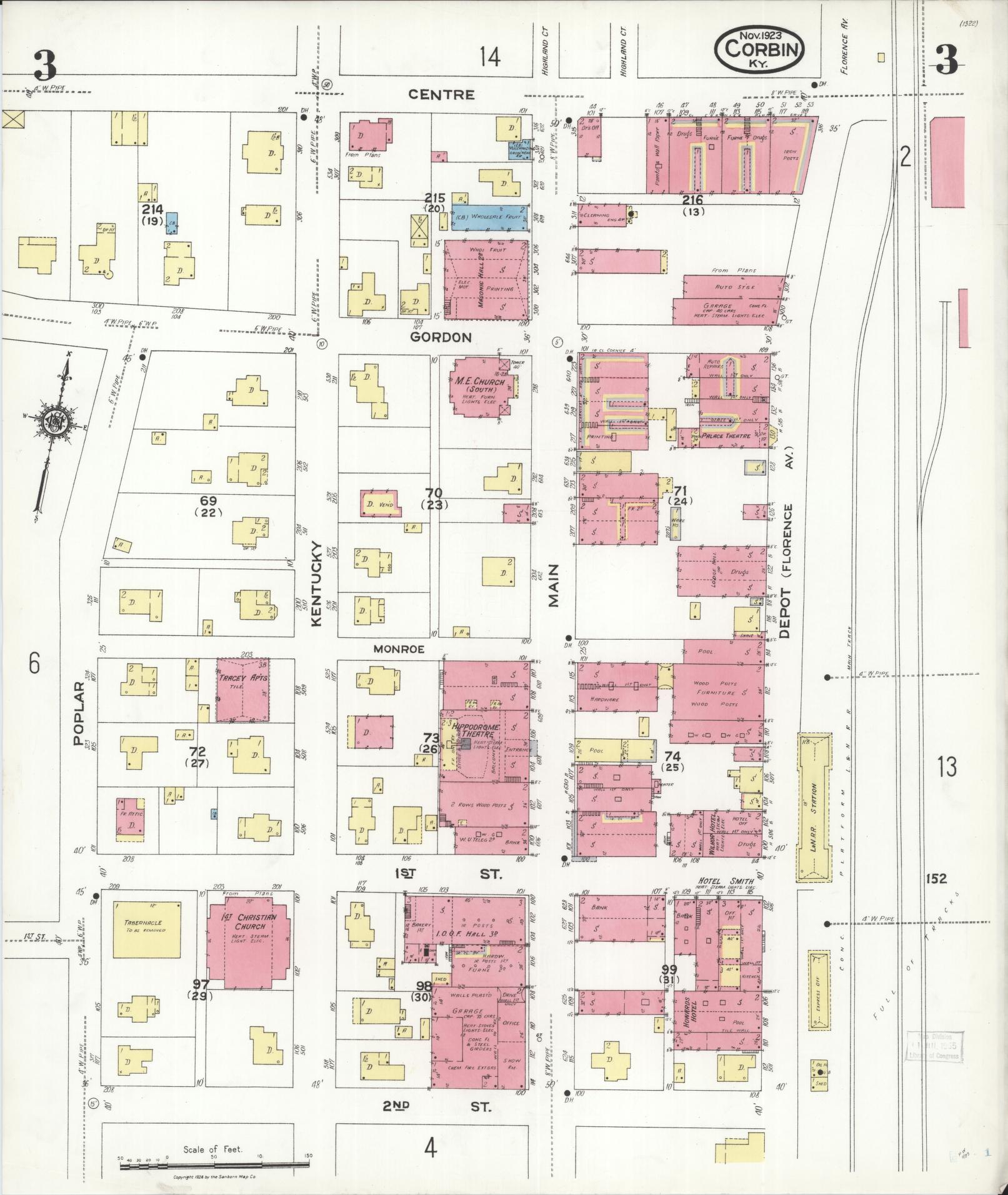 Sanborn Fire Insurance Map from Corbin, Knox and Whitley Counties, Kentucky (1923), Sheet #0003 - Complete Map Set gallery image, historic Sanborn map, vintage wall art, Kentucky Kentucky