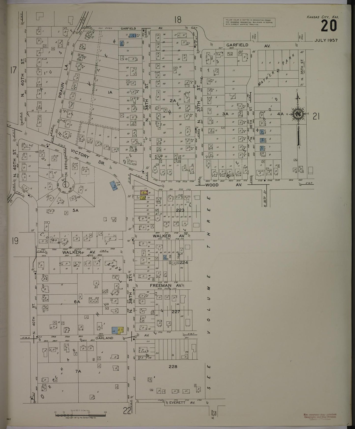 Sanborn Fire Insurance Map from Kansas City, Wyandotte County, Kansas (1957), Sheet #0020 - Complete Map Set gallery image, historic Sanborn map, vintage wall art, Kansas Kansas