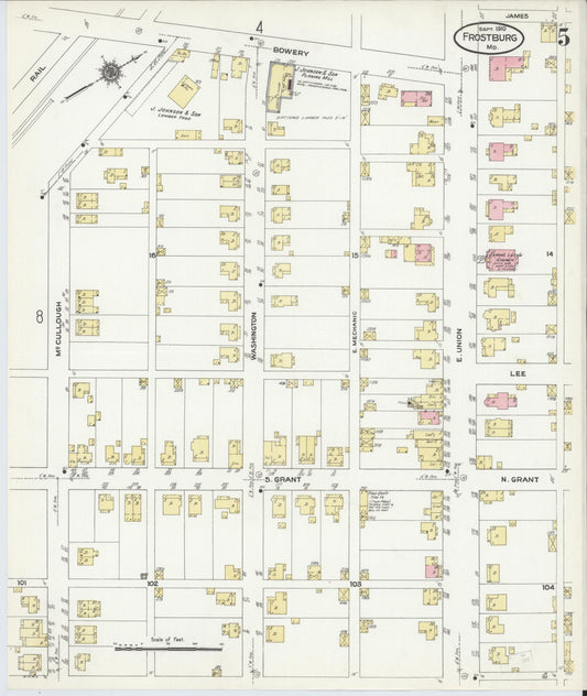 Sanborn Fire Insurance Map from Frostburg, Allegany County, Maryland (1910), Sheet #0005 - Historic Sanborn Fire Insurance Map Print, vintage old map wall art