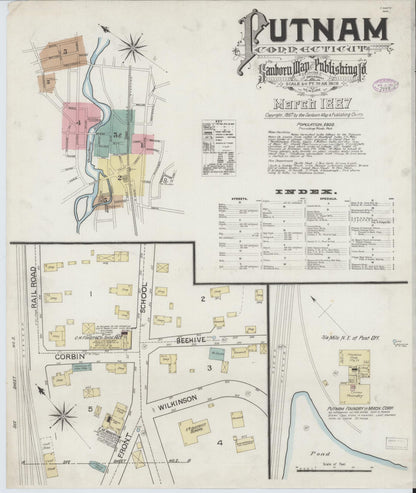 Sanborn Fire Insurance Map from Putnam, Windham County, Connecticut (1887), Sheet #0001 - Complete Map Set gallery image, historic Sanborn map, vintage wall art, Connecticut Connecticut