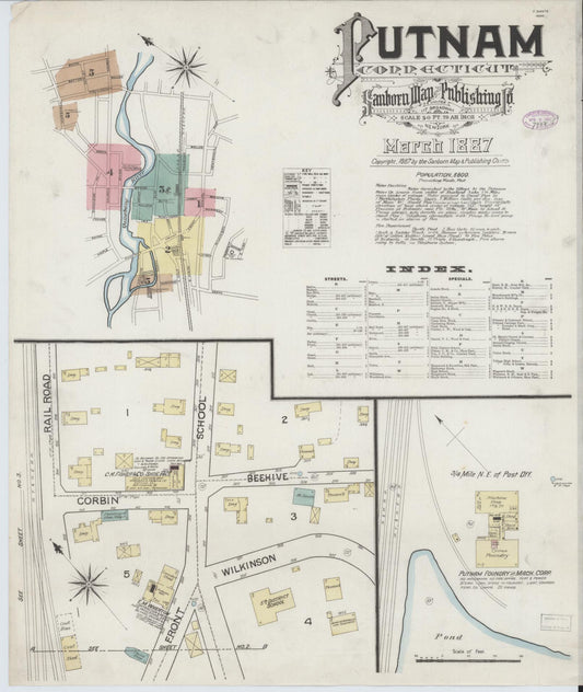 Sanborn Fire Insurance Map from Putnam, Windham County, Connecticut (1887), Sheet #0001 - Complete Map Set gallery image, historic Sanborn map, vintage wall art, Connecticut Connecticut