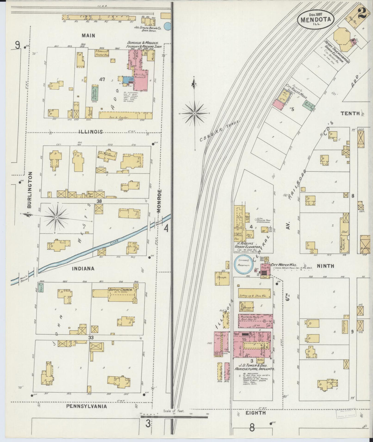 Sanborn Fire Insurance Map from Mendota, La Salle County, Illinois (1897), Sheet #0002 - Complete Map Set gallery image, historic Sanborn map, vintage wall art, Illinois Illinois