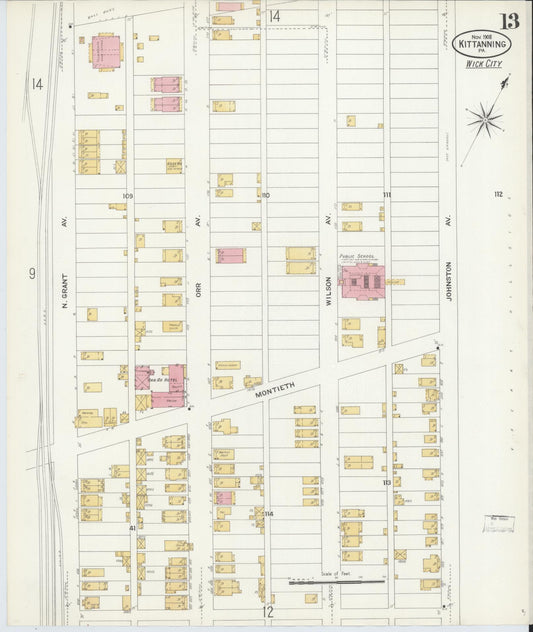 Sanborn Fire Insurance Map from Kittanning, Armstrong County, Pennsylvania (1909), Sheet #0013 - Historic Sanborn Fire Insurance Map Print, vintage old map wall art, antique decor, genealogy gift, Pennsylvania Pennsylvania map