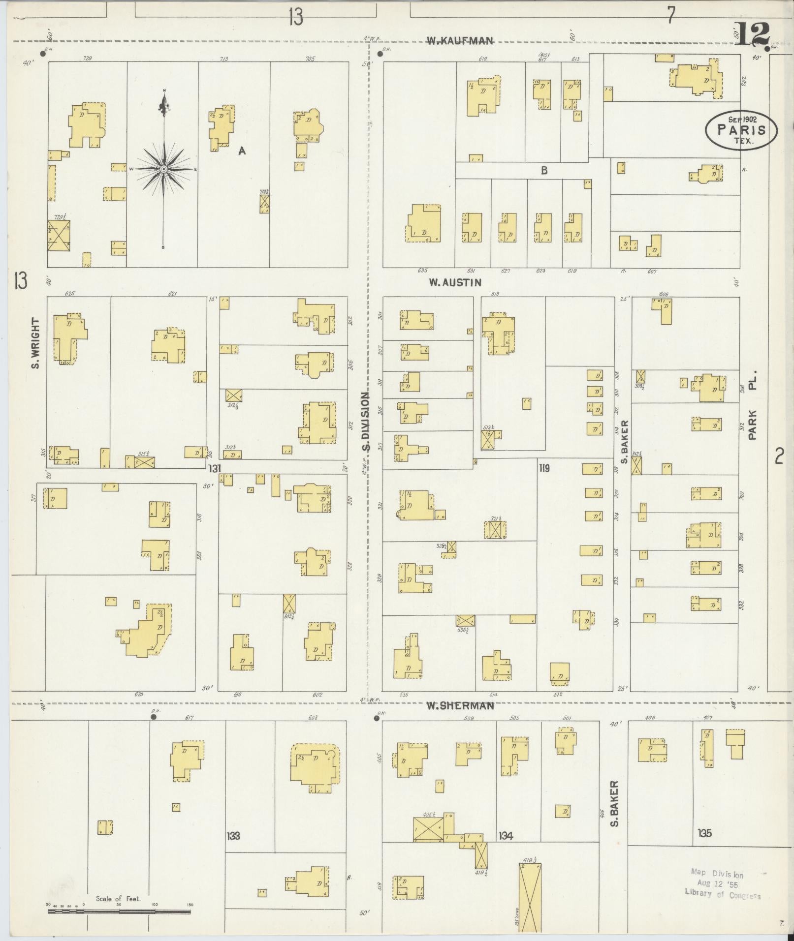 Sanborn Fire Insurance Map from Paris, Lamar County, Texas (1902), Sheet #0012 - Historic Sanborn Fire Insurance Map Print, vintage old map wall art, antique decor, genealogy gift, Texas Texas map