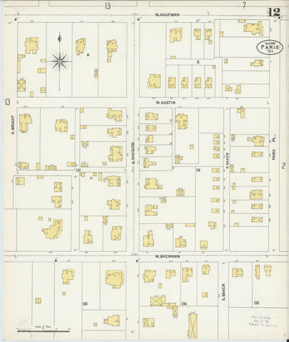 Sanborn Fire Insurance Map from Paris, Lamar County, Texas (1902), Sheet #0012 - Historic Sanborn Fire Insurance Map Print, vintage old map wall art, antique decor, genealogy gift, Texas Texas map