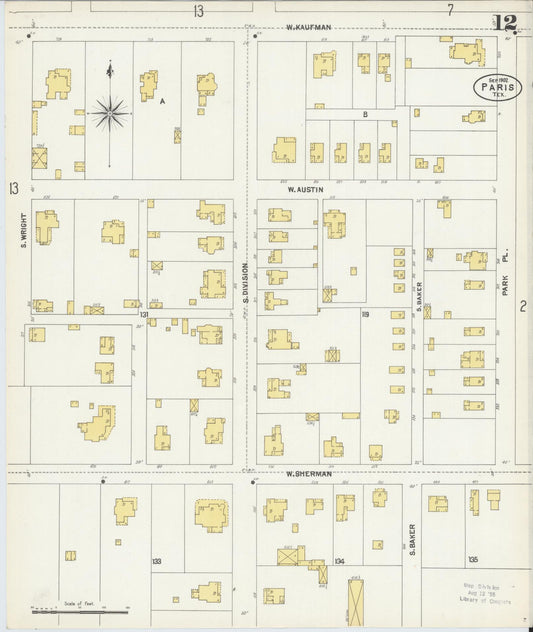 Sanborn Fire Insurance Map from Paris, Lamar County, Texas (1902), Sheet #0012 - Historic Sanborn Fire Insurance Map Print, vintage old map wall art, antique decor, genealogy gift, Texas Texas map