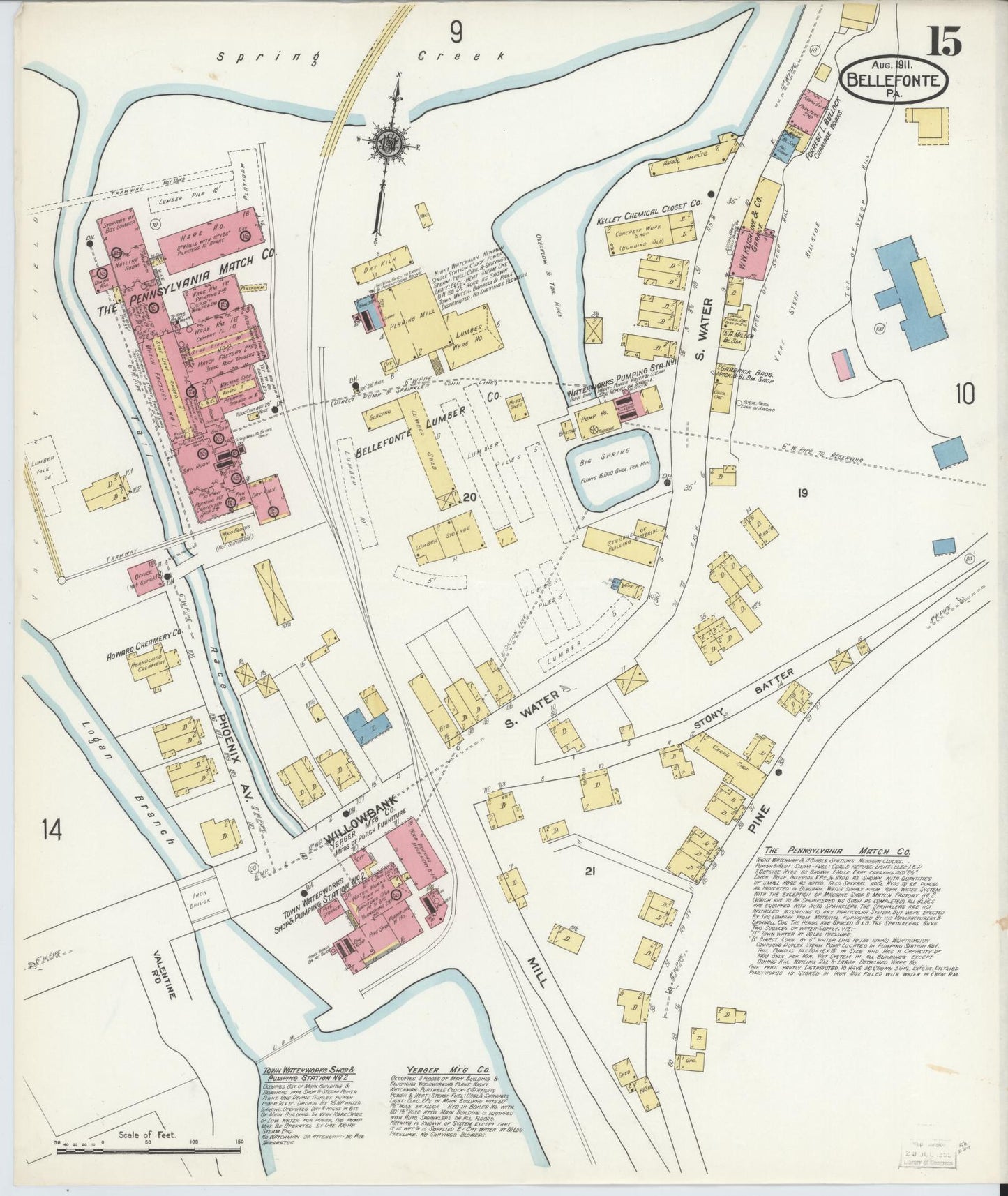 Sanborn Fire Insurance Map from Bellefonte, Centre County, Pennsylvania (1911), Sheet #0015 - Historic Sanborn Fire Insurance Map Print, vintage old map wall art, antique decor, genealogy gift, Pennsylvania Pennsylvania map