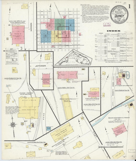 Sanborn Fire Insurance Map from Quincy, Gadsden County, Florida (1913), Sheet #0001 - Complete Map Set gallery image, historic Sanborn map, vintage wall art, Florida Florida