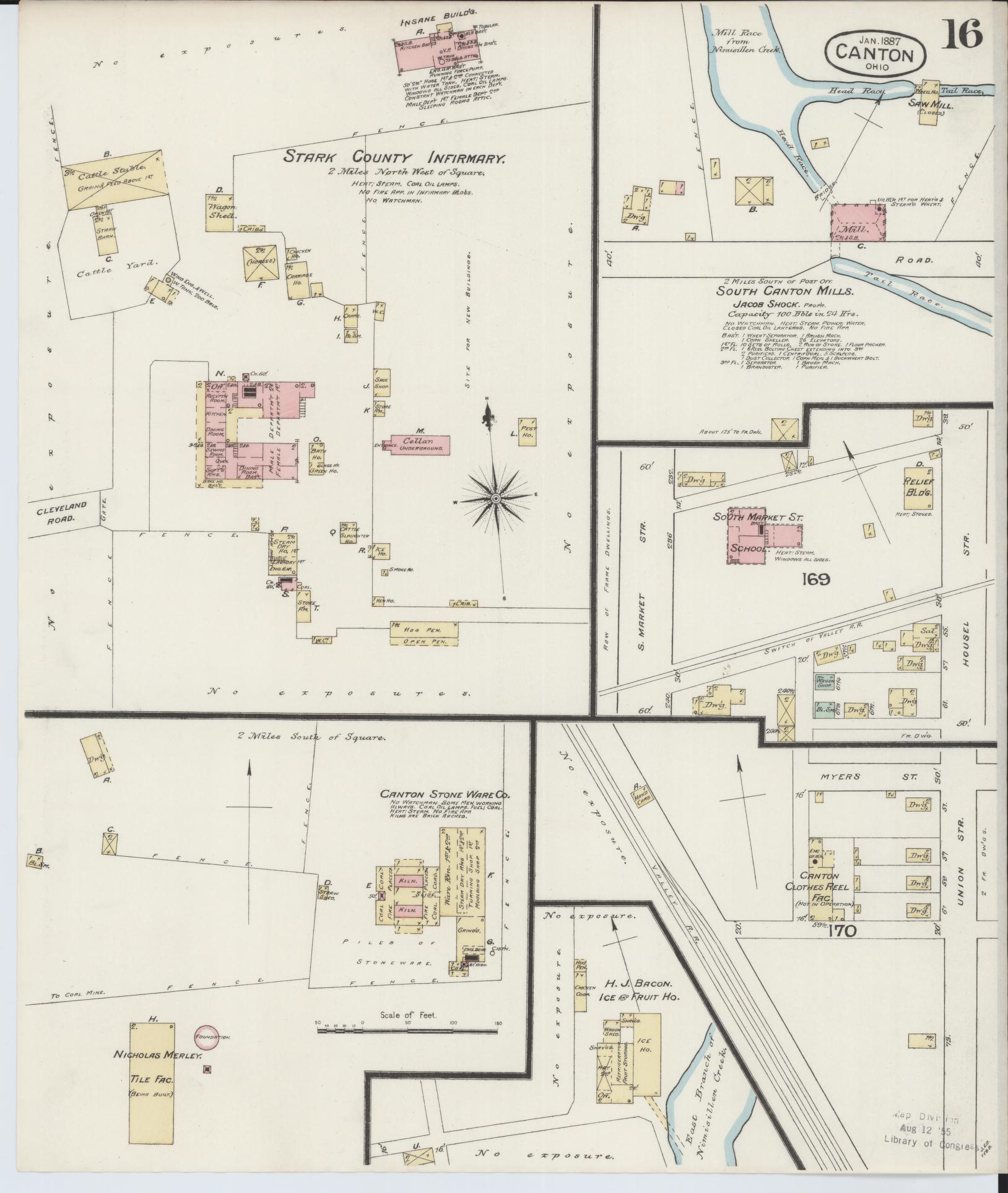 Sanborn Fire Insurance Map from Canton, Stark County, Ohio (1887), Sheet #0016 - Historic Sanborn Fire Insurance Map Print, vintage old map wall art, antique decor, genealogy gift, Ohio Ohio map