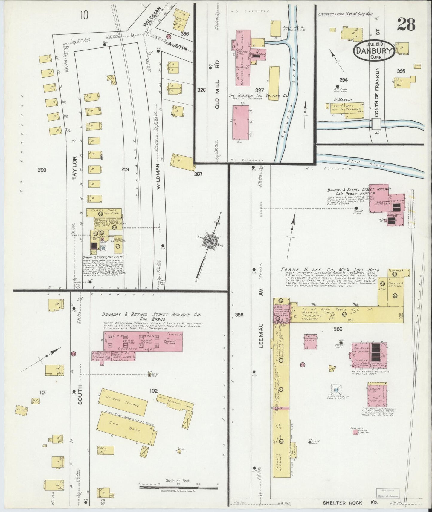Sanborn Fire Insurance Map from Danbury, Fairfield County, Connecticut (1919), Sheet #0028 - Complete Map Set gallery image, historic Sanborn map, vintage wall art, Connecticut Connecticut