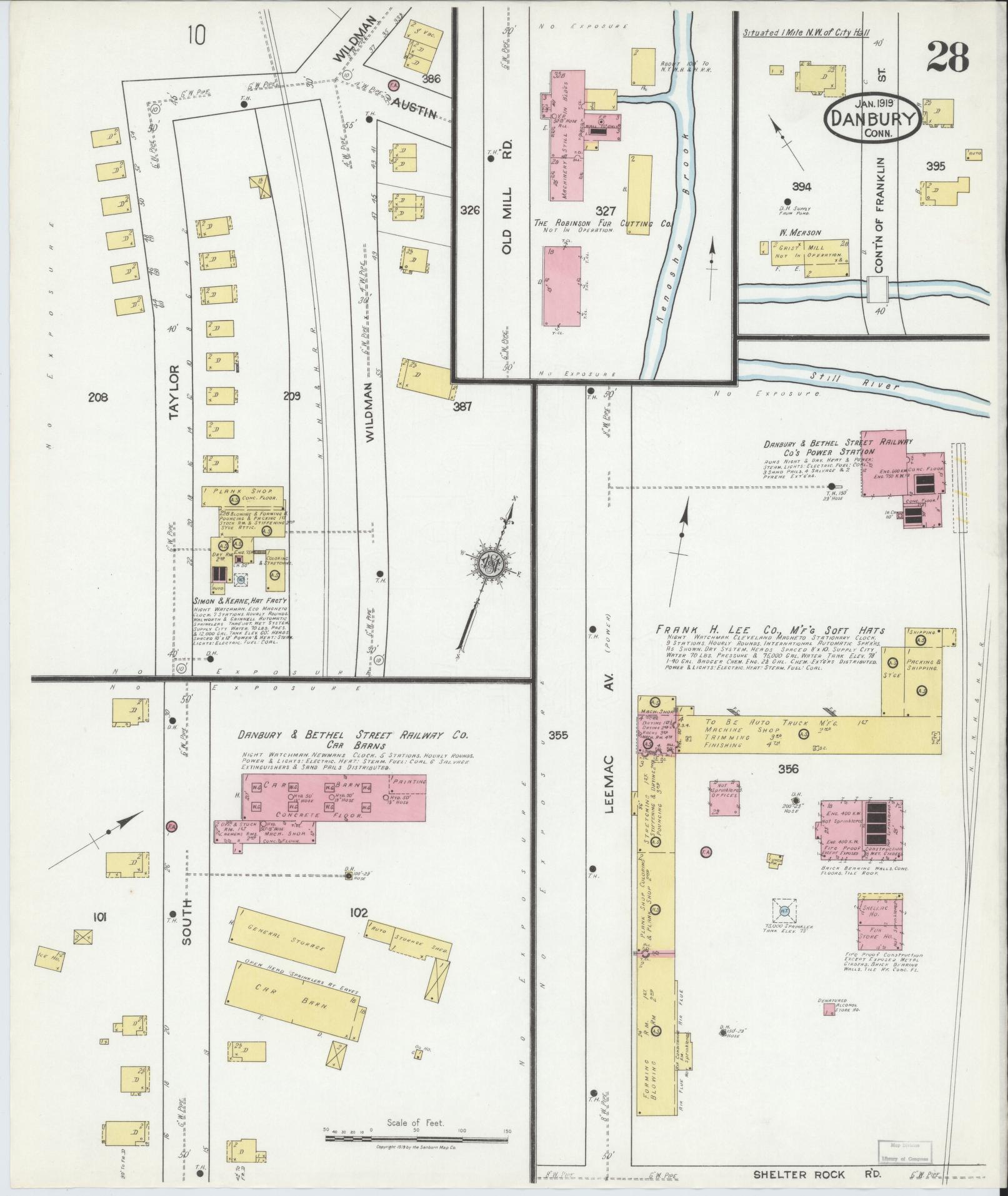 Sanborn Fire Insurance Map from Danbury, Fairfield County, Connecticut (1919), Sheet #0028 - Complete Map Set gallery image, historic Sanborn map, vintage wall art, Connecticut Connecticut