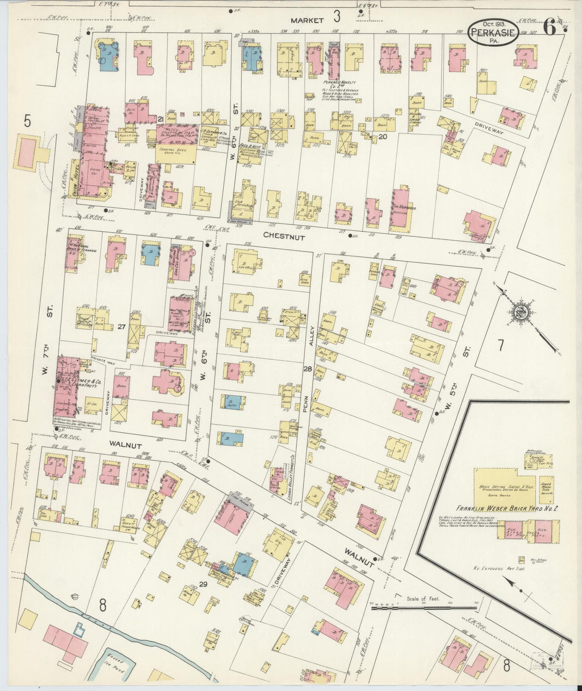 Sanborn Fire Insurance Map from Perkasie, Bucks County, Pennsylvania (1913), Sheet #0006 - Historic Sanborn Fire Insurance Map Print, vintage old map wall art, antique decor, genealogy gift, Pennsylvania Pennsylvania map