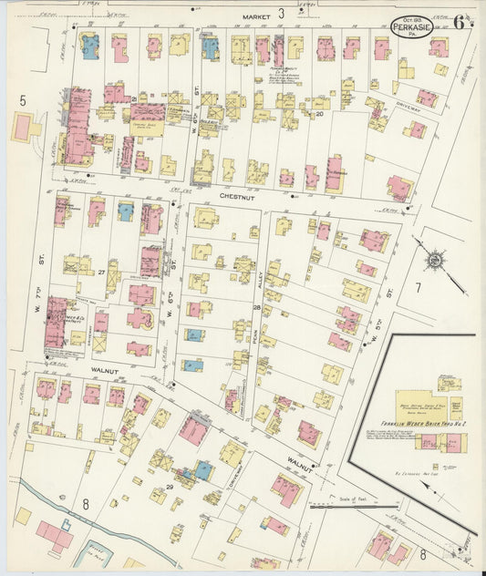 Sanborn Fire Insurance Map from Perkasie, Bucks County, Pennsylvania (1913), Sheet #0006 - Historic Sanborn Fire Insurance Map Print, vintage old map wall art, antique decor, genealogy gift, Pennsylvania Pennsylvania map