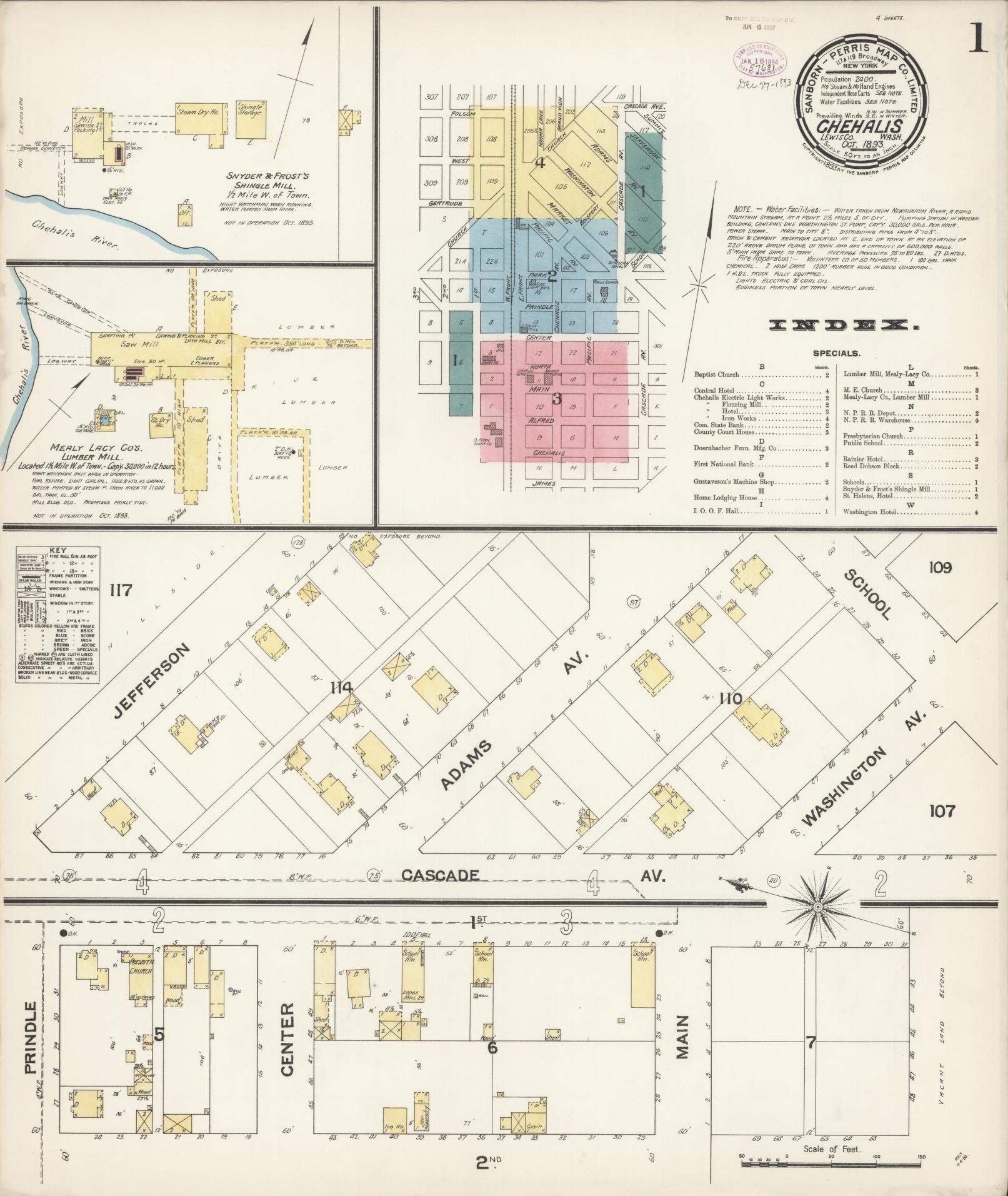 Sanborn Fire Insurance Map from Chehalis, Lewis County, Washington (1893), Sheet #0001 - Complete Map Set gallery image, historic Sanborn map, vintage wall art, Washington Washington