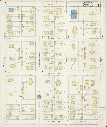 Sanborn Fire Insurance Map from Webb City, Jasper County, Missouri (1915), Sheet #0014 - Historic Sanborn Fire Insurance Map Print, vintage old map wall art, antique decor, genealogy gift, Missouri Missouri map