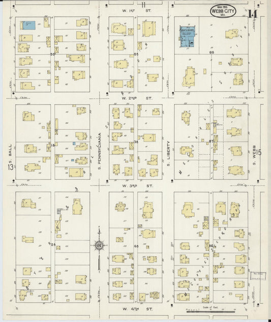 Sanborn Fire Insurance Map from Webb City, Jasper County, Missouri (1915), Sheet #0014 - Historic Sanborn Fire Insurance Map Print, vintage old map wall art, antique decor, genealogy gift, Missouri Missouri map