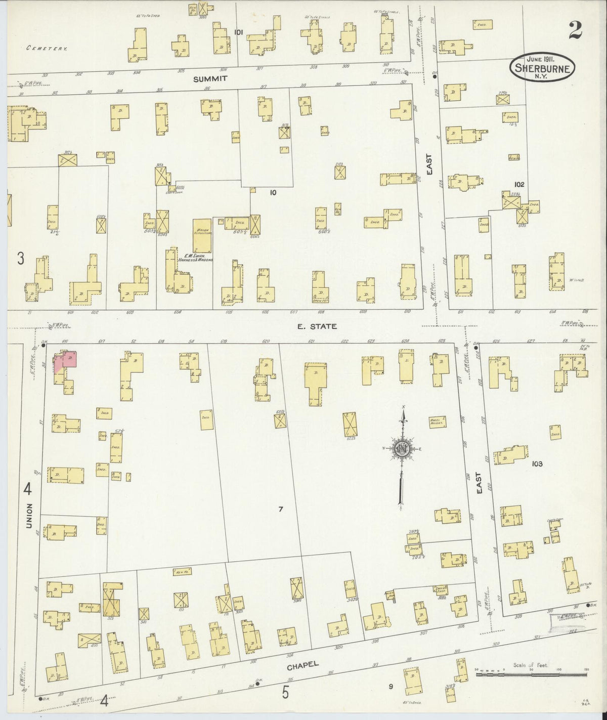 Sanborn Fire Insurance Map from Sherburne, Chenango County, New York (1911), Sheet #0002 - Complete Map Set gallery image, historic Sanborn map, vintage wall art, New York New York