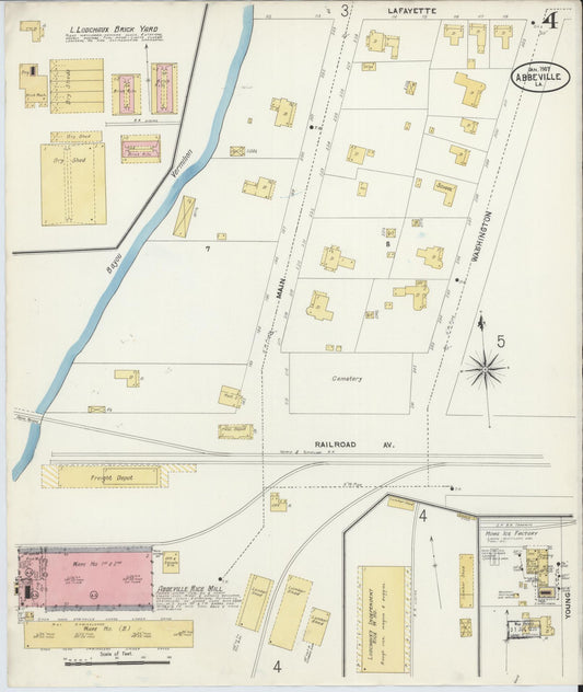 Sanborn Fire Insurance Map from Abbeville, Vermilion Parish, Louisiana (1907), Sheet #0004 - Historic Sanborn Fire Insurance Map Print, vintage old map wall art, antique decor, genealogy gift, Louisiana Louisiana map