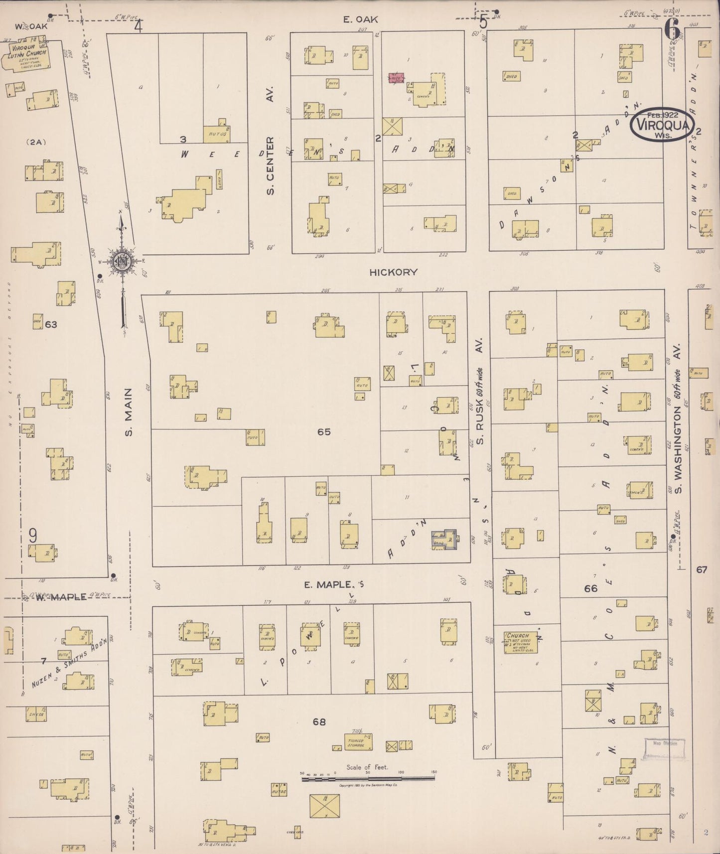 Sanborn Fire Insurance Map from Viroqua, Vernon County, Wisconsin (1922), Sheet #0006 - Historic Sanborn Fire Insurance Map Print, vintage old map wall art, antique decor, genealogy gift, Wisconsin Wisconsin map
