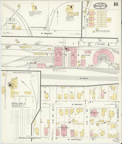 Sanborn Fire Insurance Map from Washington, Daviess County, Indiana (1909), Sheet #0016 - Historic Sanborn Fire Insurance Map Print, vintage old map wall art, antique decor, genealogy gift, Indiana Indiana map