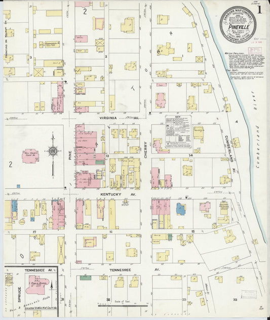 Sanborn Fire Insurance Map from Pineville, Bell County, Kentucky. (1910) – Historic Sanborn Fire Insurance Map Print