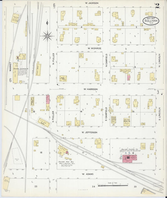 Sanborn Fire Insurance Map from Sullivan, Moultrie County, Illinois (1907), Sheet #0002 - Historic Sanborn Fire Insurance Map Print, vintage old map wall art, antique decor, genealogy gift, Illinois Illinois map