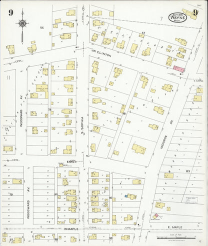 Sanborn Fire Insurance Map from Wayne, Wayne County, Michigan (1926), Sheet #0009 - Historic Sanborn Fire Insurance Map Print, vintage old map wall art, antique decor, genealogy gift, Michigan Michigan map