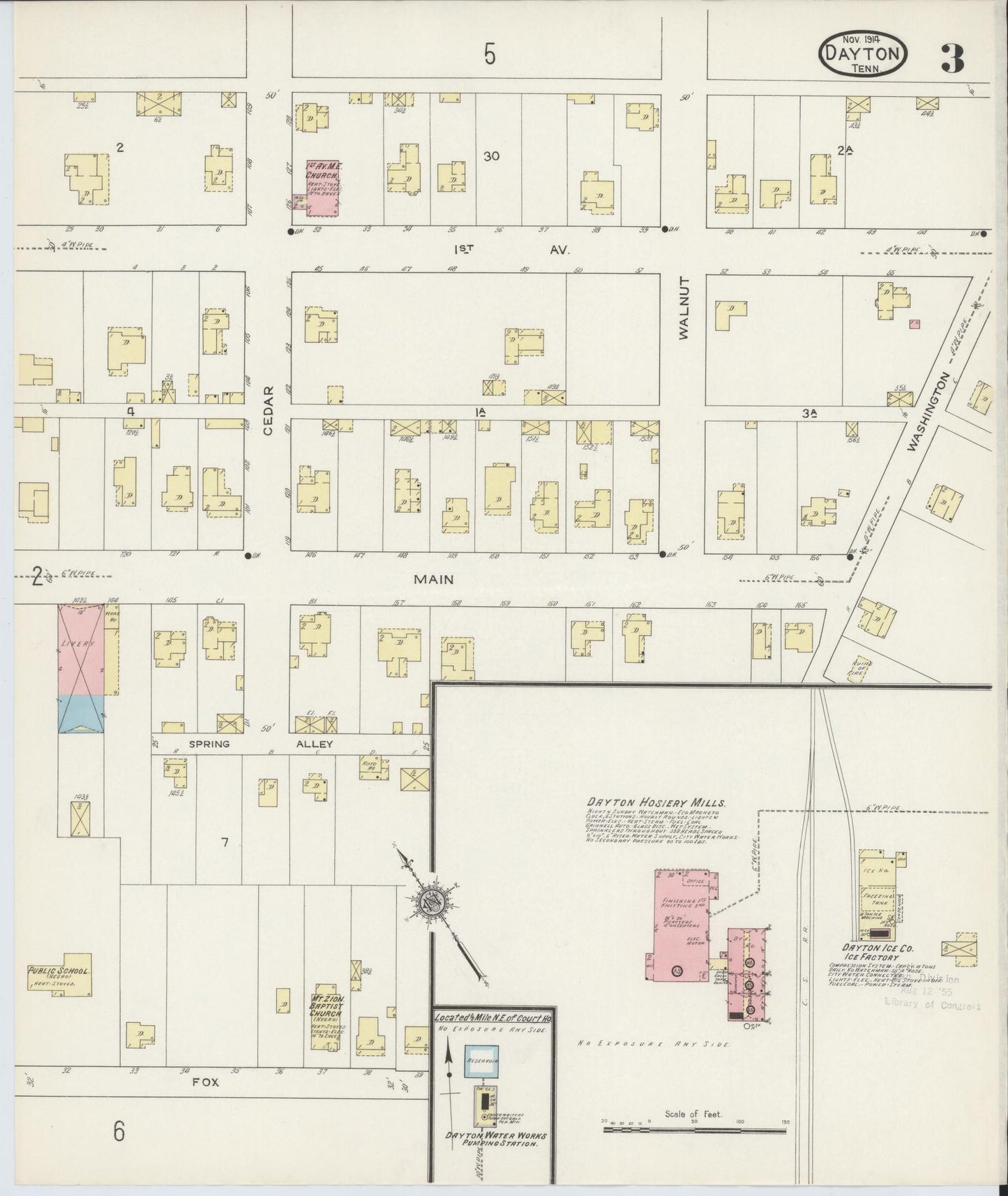 Sanborn Fire Insurance Map from Dayton, Rhea County, Tennessee (1914), Sheet #0003 - Complete Map Set gallery image, historic Sanborn map, vintage wall art, Tennessee Tennessee