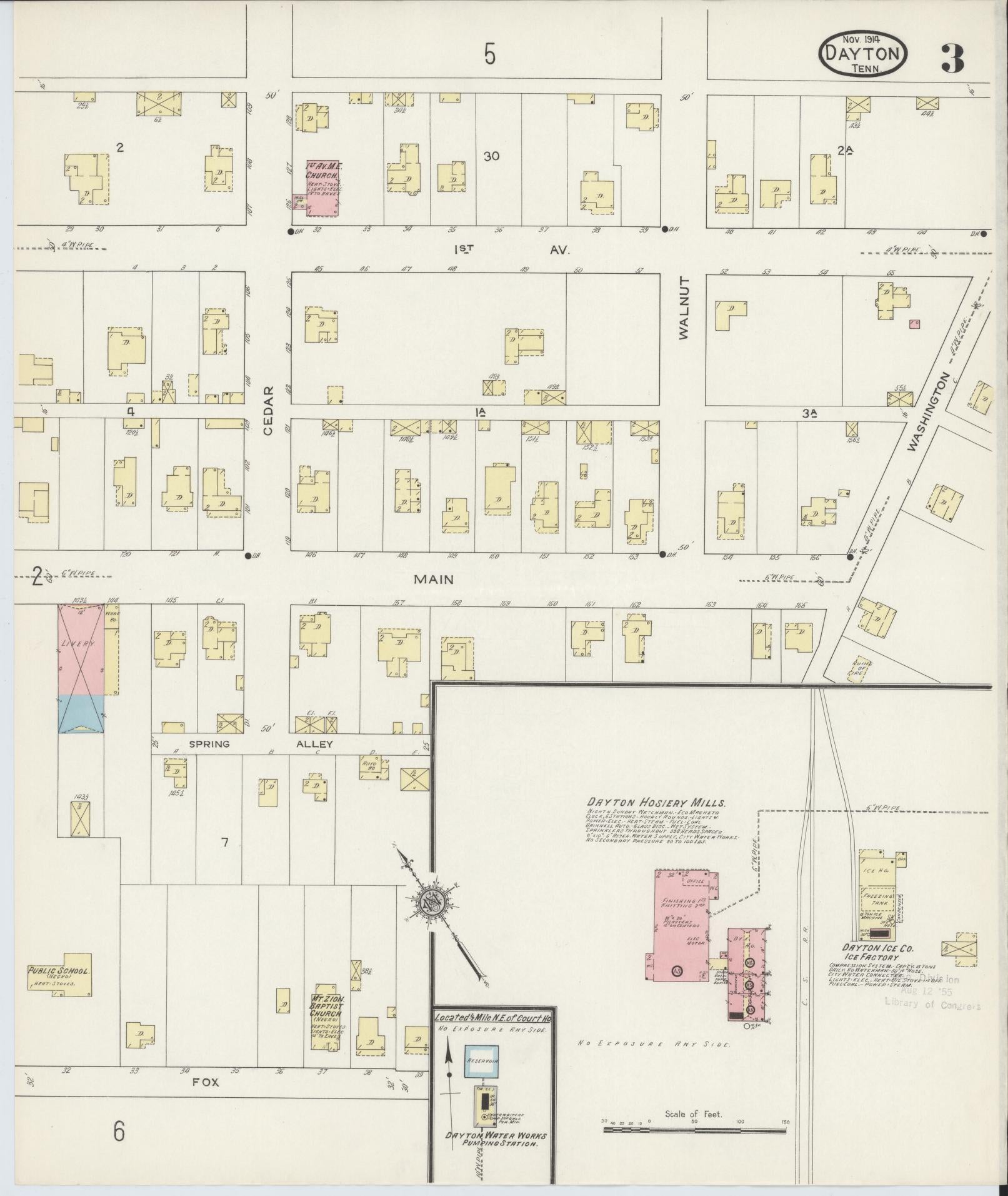 Sanborn Fire Insurance Map from Dayton, Rhea County, Tennessee (1914), Sheet #0003 - Complete Map Set gallery image, historic Sanborn map, vintage wall art, Tennessee Tennessee