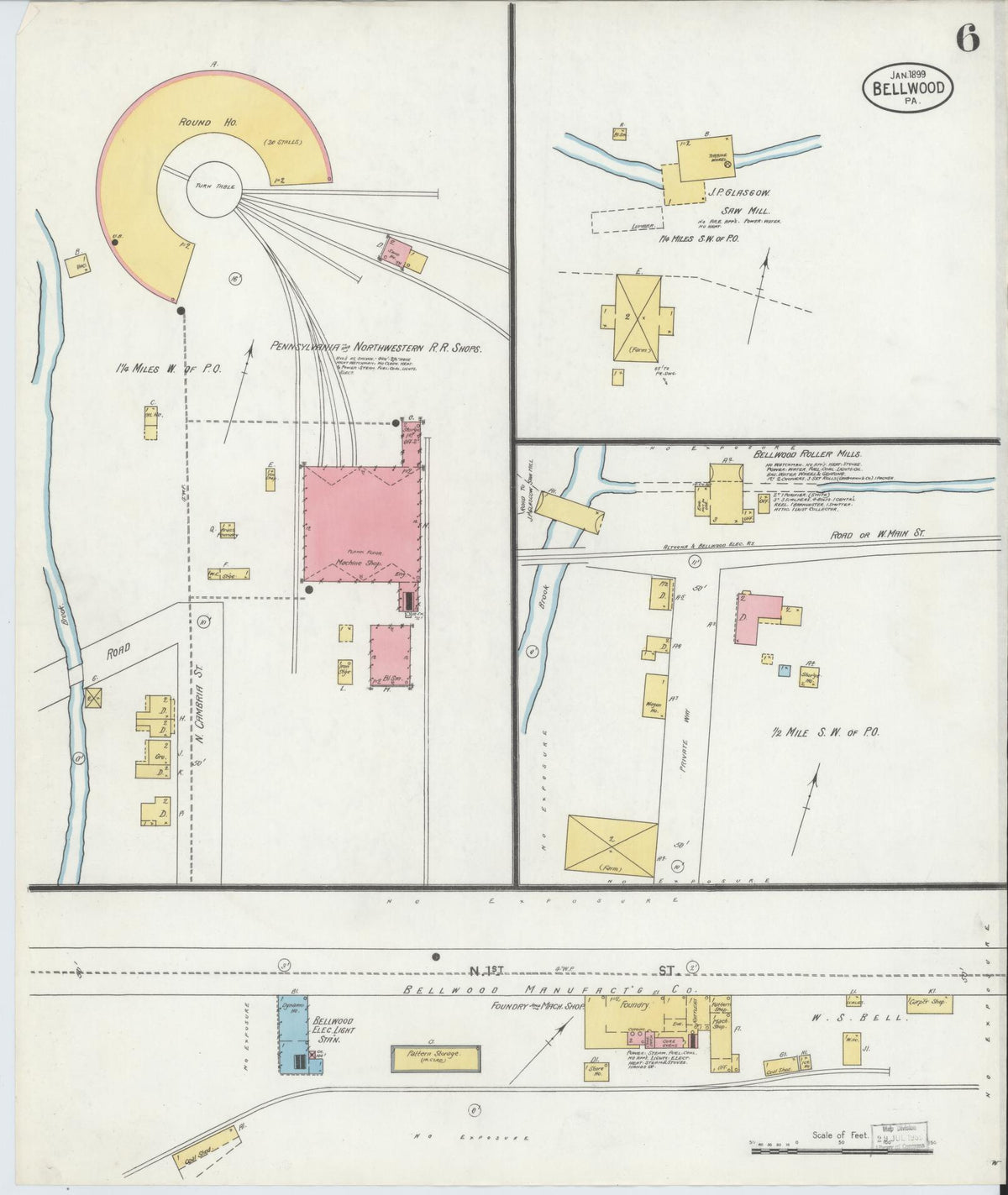 Sanborn Fire Insurance Map from Bellwood, Blair County, Pennsylvania (1899), Sheet #0006 - Complete Map Set gallery image, historic Sanborn map, vintage wall art, Pennsylvania Pennsylvania