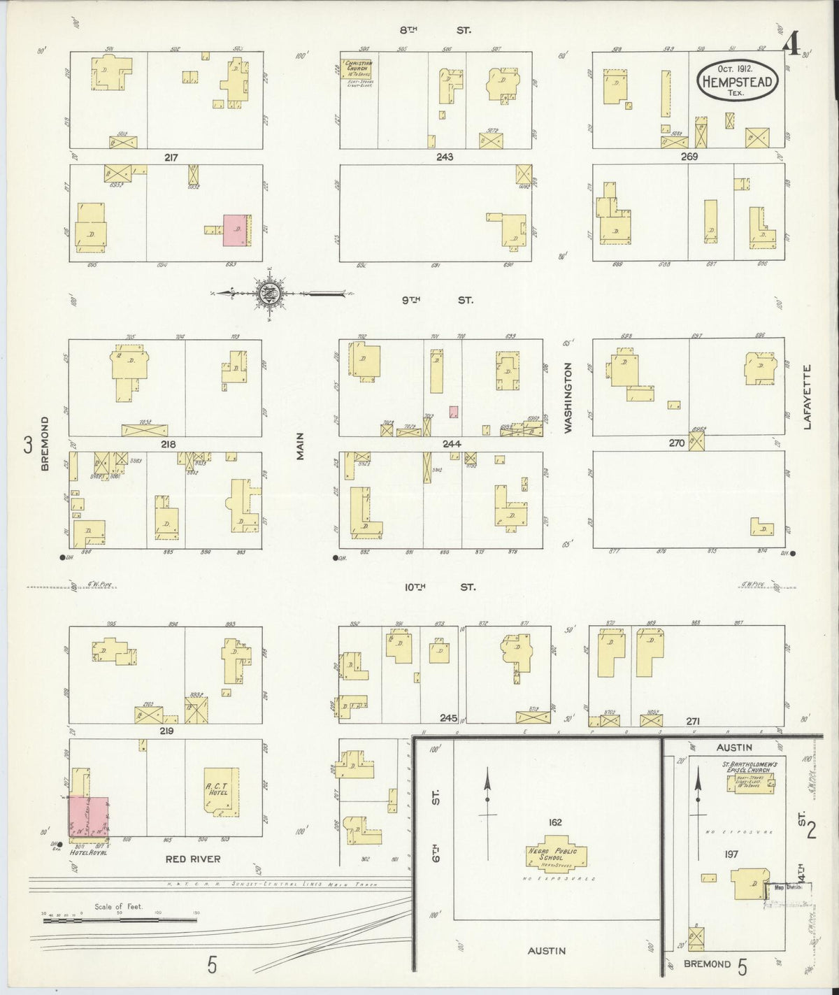 Sanborn Fire Insurance Map from Hempstead, Waller County, Texas (1912), Sheet #0004 - Historic Sanborn Fire Insurance Map Print, vintage old map wall art, antique decor, genealogy gift, Texas Texas map