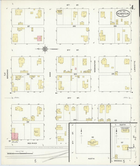 Sanborn Fire Insurance Map from Hempstead, Waller County, Texas (1912), Sheet #0004 - Historic Sanborn Fire Insurance Map Print, vintage old map wall art, antique decor, genealogy gift, Texas Texas map