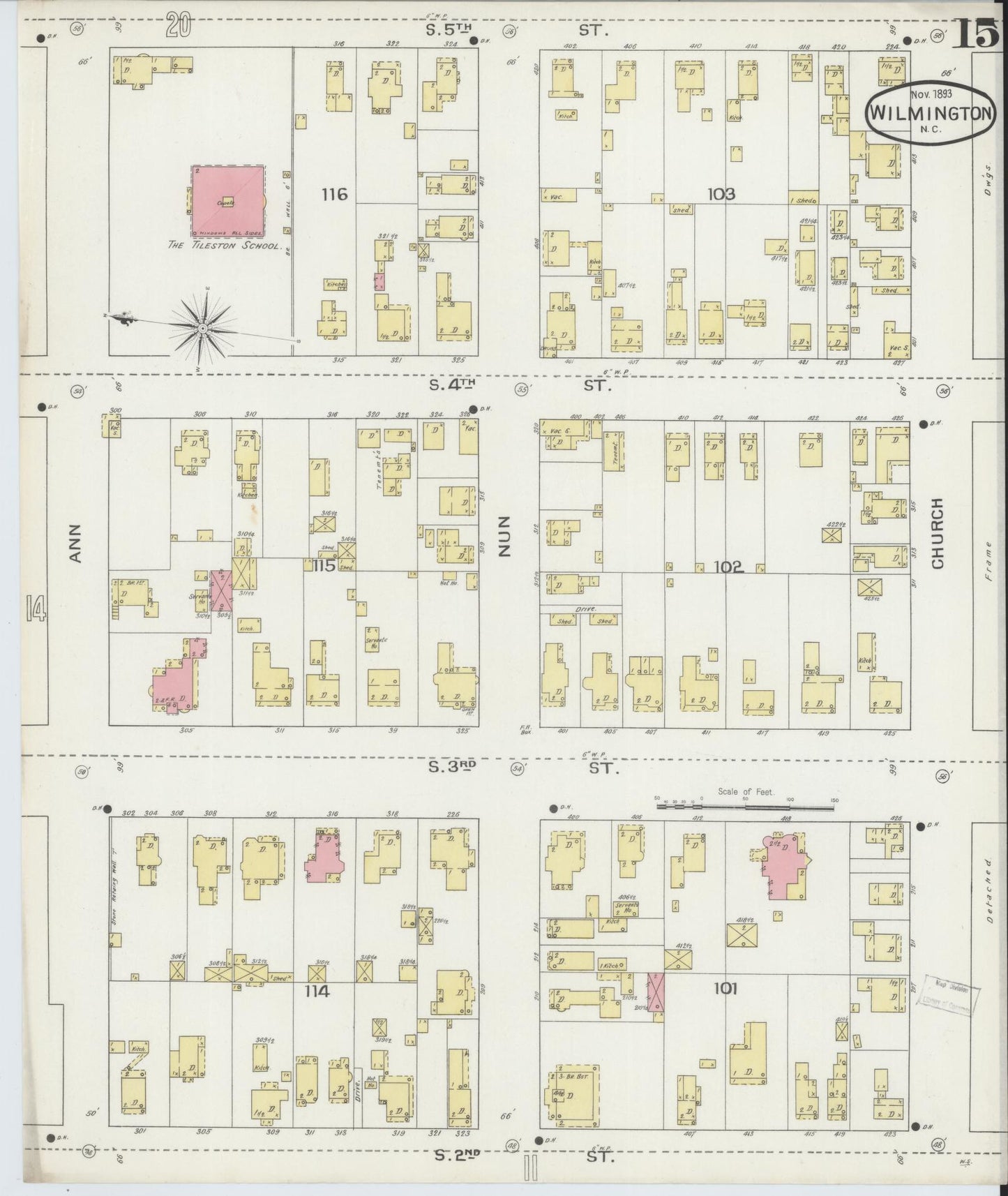 Sanborn Fire Insurance Map from Wilmington, New Hanover County, North Carolina (1893), Sheet #0015 - Complete Map Set gallery image, historic Sanborn map, vintage wall art, North Carolina North Carolina