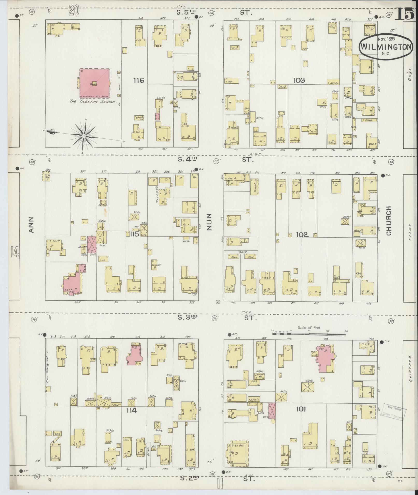 Sanborn Fire Insurance Map from Wilmington, New Hanover County, North Carolina (1893), Sheet #0015 - Complete Map Set gallery image, historic Sanborn map, vintage wall art, North Carolina North Carolina