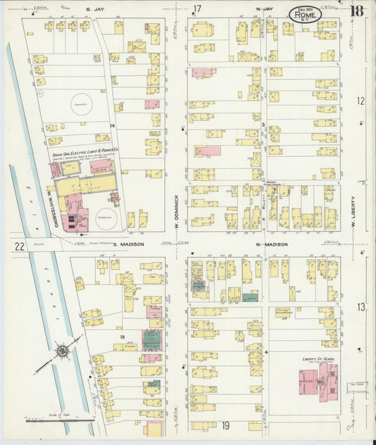 Sanborn Fire Insurance Map from Rome, Oneida County, New York (1909), Sheet #0018 - Historic Sanborn Fire Insurance Map Print, vintage old map wall art, antique decor, genealogy gift, New York New York map