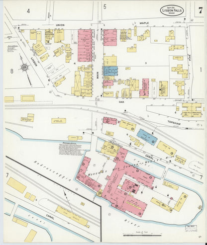 Sanborn Fire Insurance Map from Lisbon Falls, Androscoggin County, Maine (1911), Sheet #0007 - Complete Map Set gallery image, historic Sanborn map, vintage wall art, Maine Maine