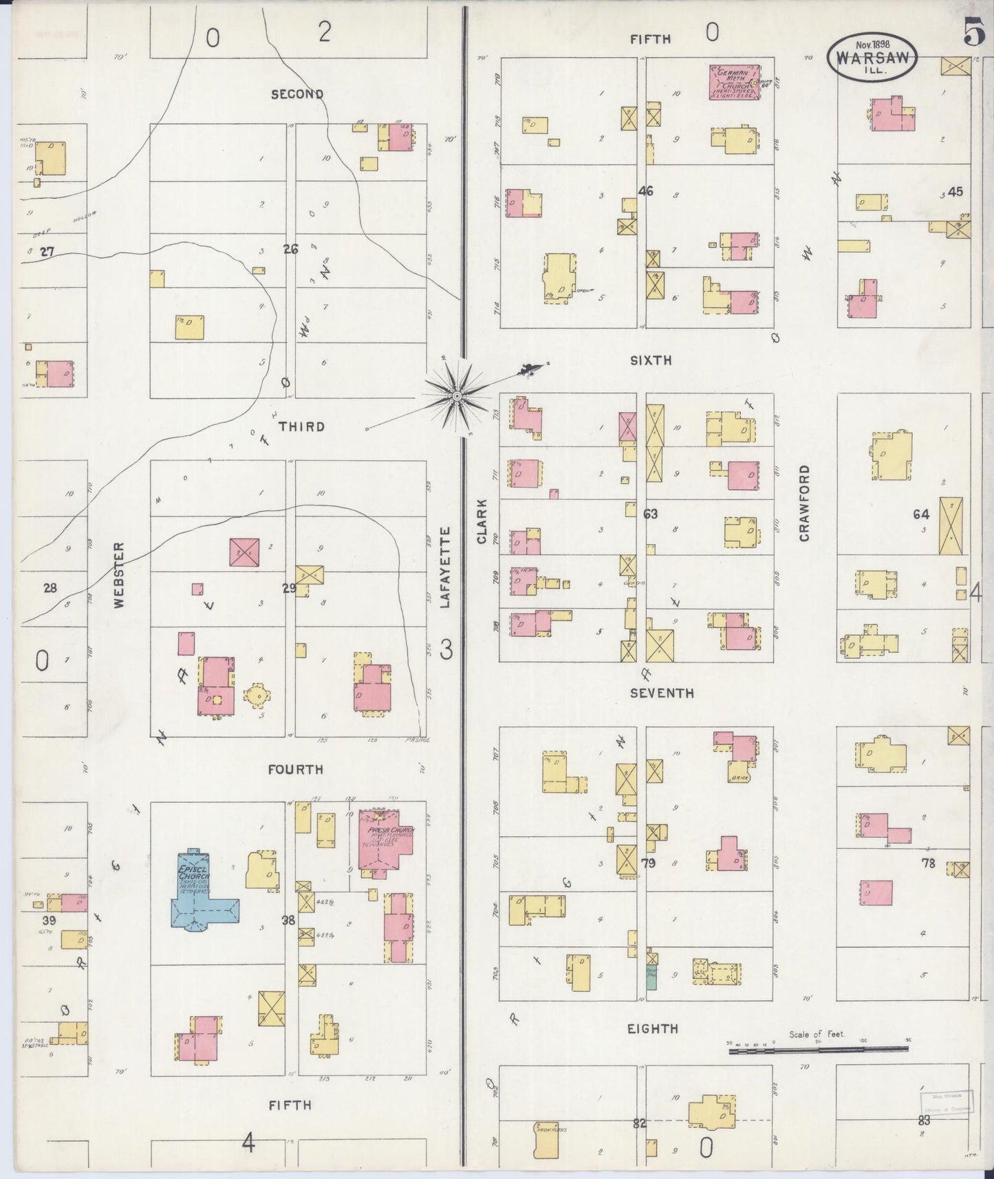 Sanborn Fire Insurance Map from Warsaw, Hancock County, Illinois (1898), Sheet #0005 - Complete Map Set gallery image, historic Sanborn map, vintage wall art, Illinois Illinois