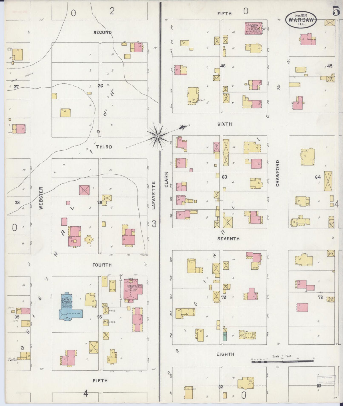 Sanborn Fire Insurance Map from Warsaw, Hancock County, Illinois (1898), Sheet #0005 - Complete Map Set gallery image, historic Sanborn map, vintage wall art, Illinois Illinois