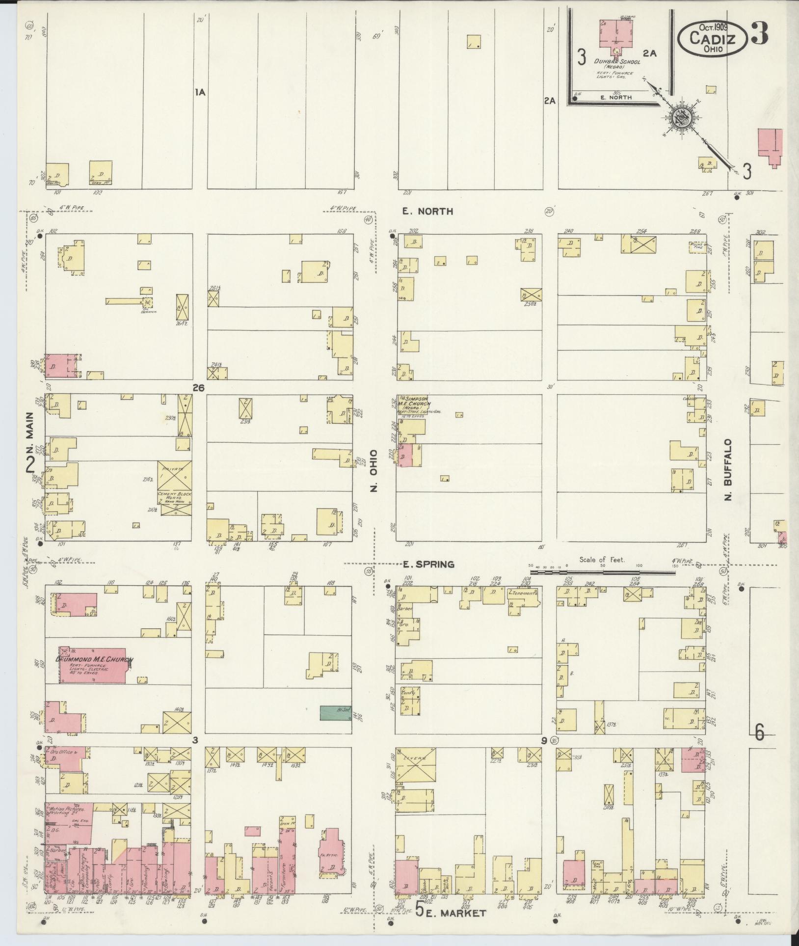 Sanborn Fire Insurance Map from Cadiz, Harrison County, Ohio (1909), Sheet #0003 - Complete Map Set gallery image, historic Sanborn map, vintage wall art, Ohio Ohio