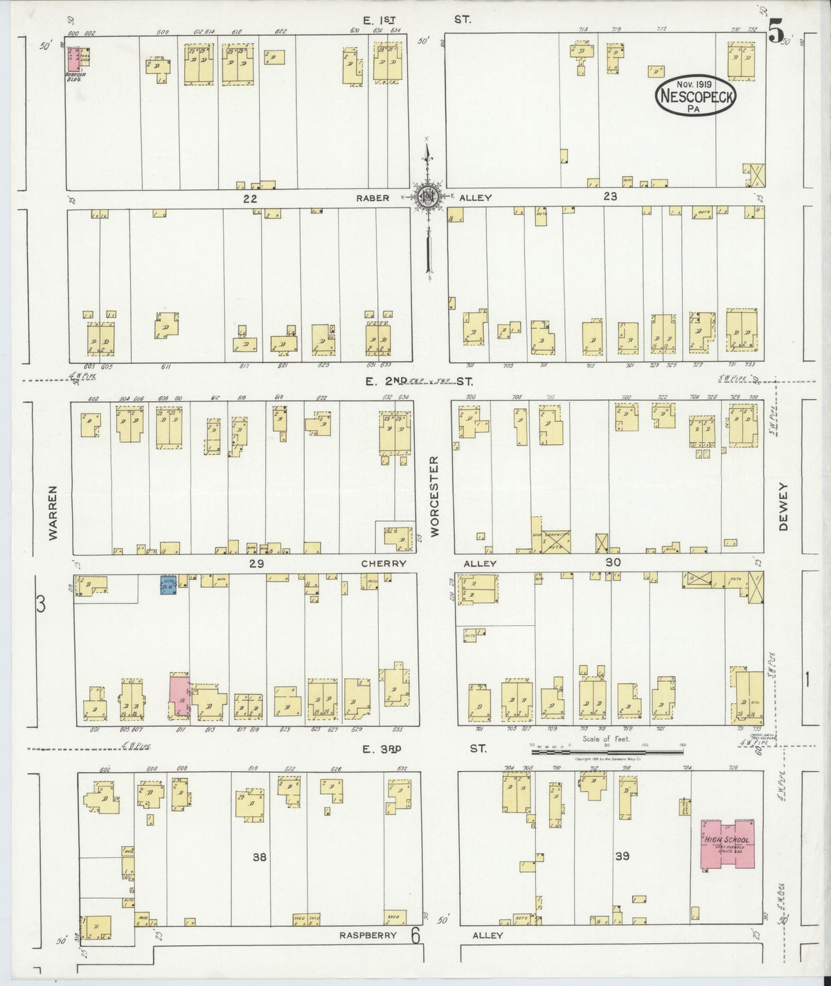 Sanborn Fire Insurance Map from Nescopeck, Luzerne County, Pennsylvania (1919), Sheet #0005 - Historic Sanborn Fire Insurance Map Print, vintage old map wall art, antique decor, genealogy gift, Pennsylvania Pennsylvania map