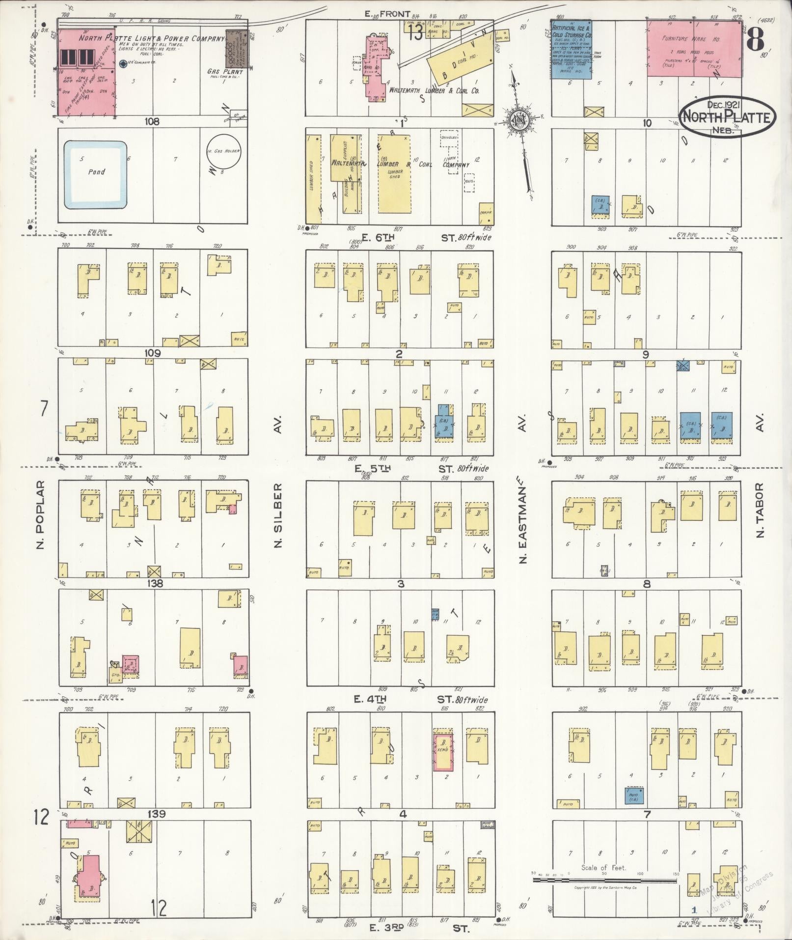Sanborn Fire Insurance Map from North Platte, Lincoln County, Nebraska (1921), Sheet #0008 - Complete Map Set gallery image, historic Sanborn map, vintage wall art, Nebraska Nebraska