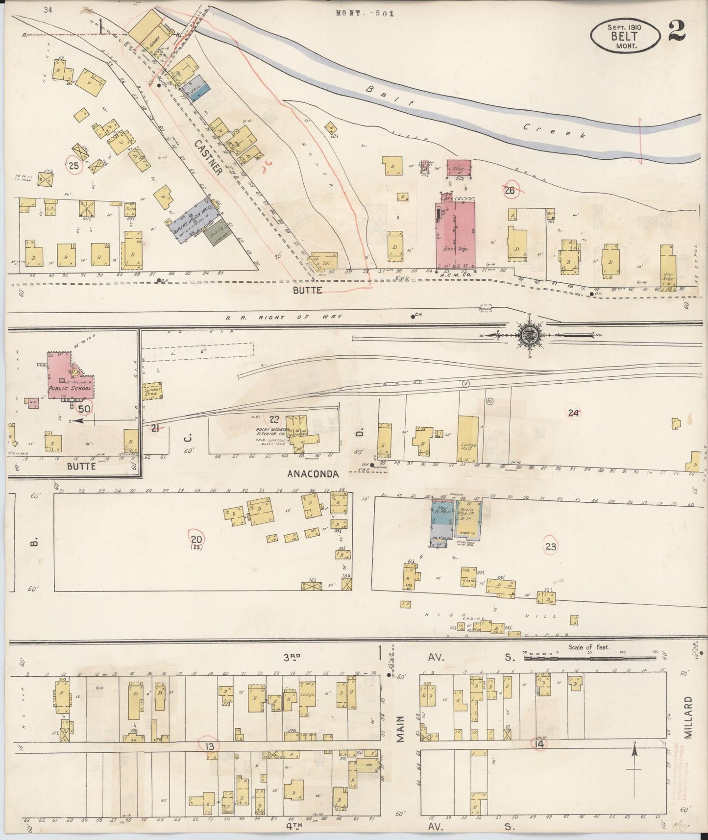 Sanborn Fire Insurance Map from Belt, Cascade County, Montana (1927), Sheet #0002 - Complete Map Set gallery image, historic Sanborn map, vintage wall art, Montana Montana