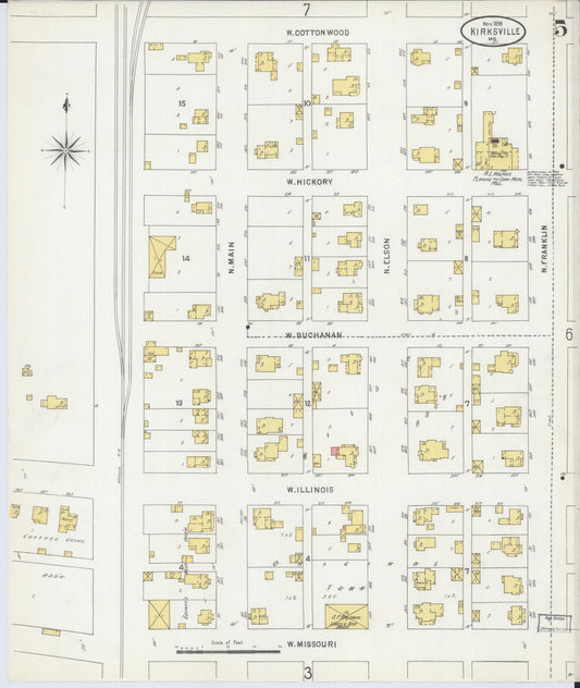 Sanborn Fire Insurance Map from Kirksville, Adair County, Missouri (1898), Sheet #0005 - Historic Sanborn Fire Insurance Map Print, vintage old map wall art, antique decor, genealogy gift, Missouri Missouri map