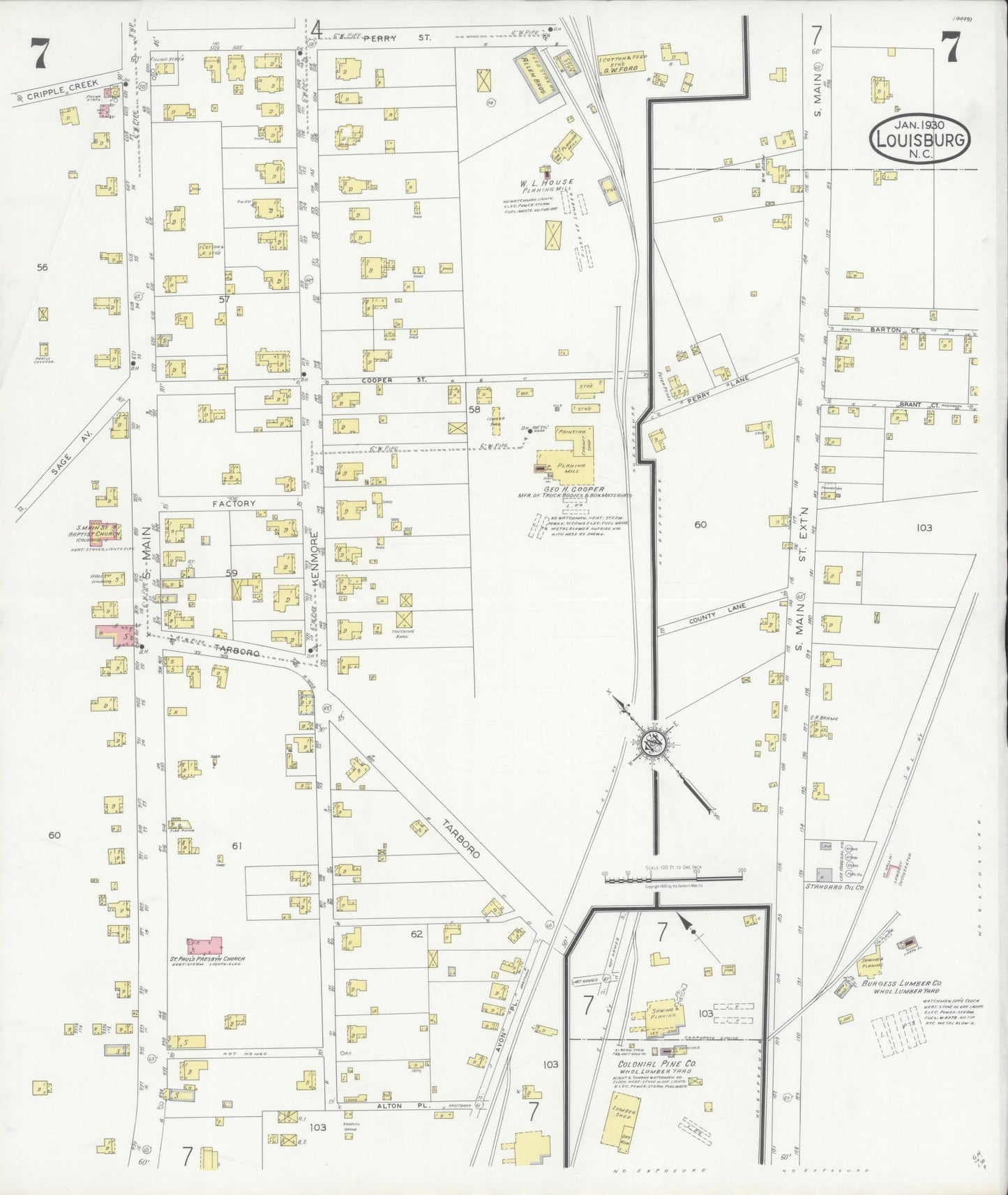 Sanborn Fire Insurance Map from Louisburg, Franklin County, North Carolina (1930), Sheet #0007 - Complete Map Set gallery image, historic Sanborn map, vintage wall art, North Carolina North Carolina