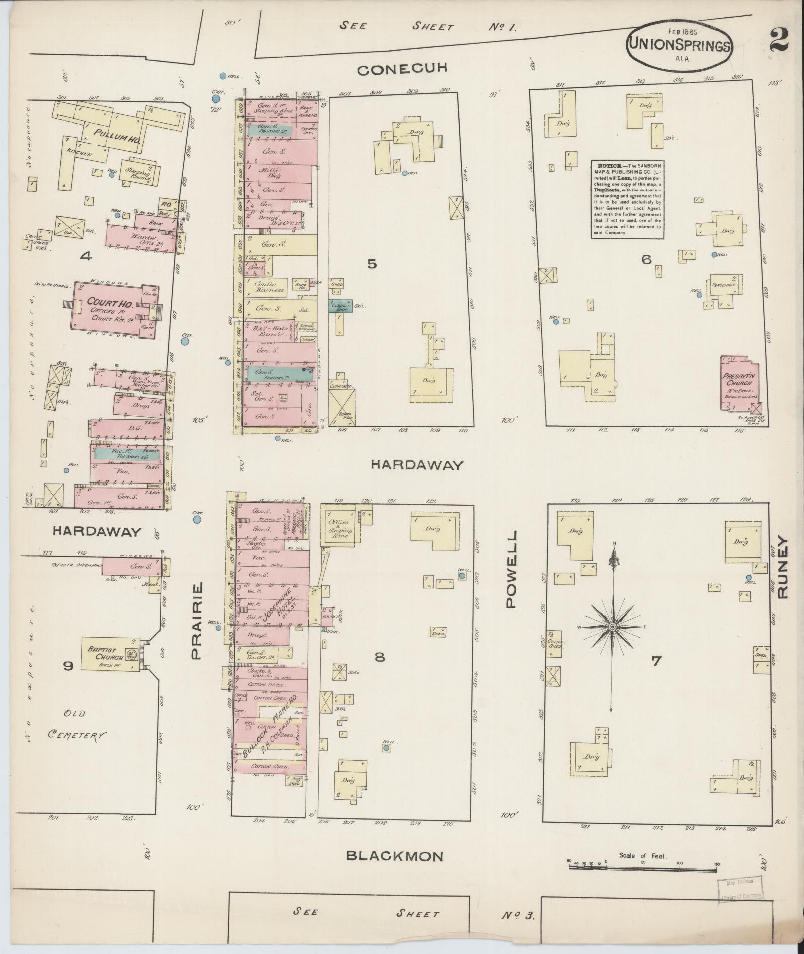 Sanborn Fire Insurance Map from Union Springs, Bullock County, Alabama (1885), Sheet #0002 - Complete Map Set gallery image, historic Sanborn map, vintage wall art, Alabama Alabama