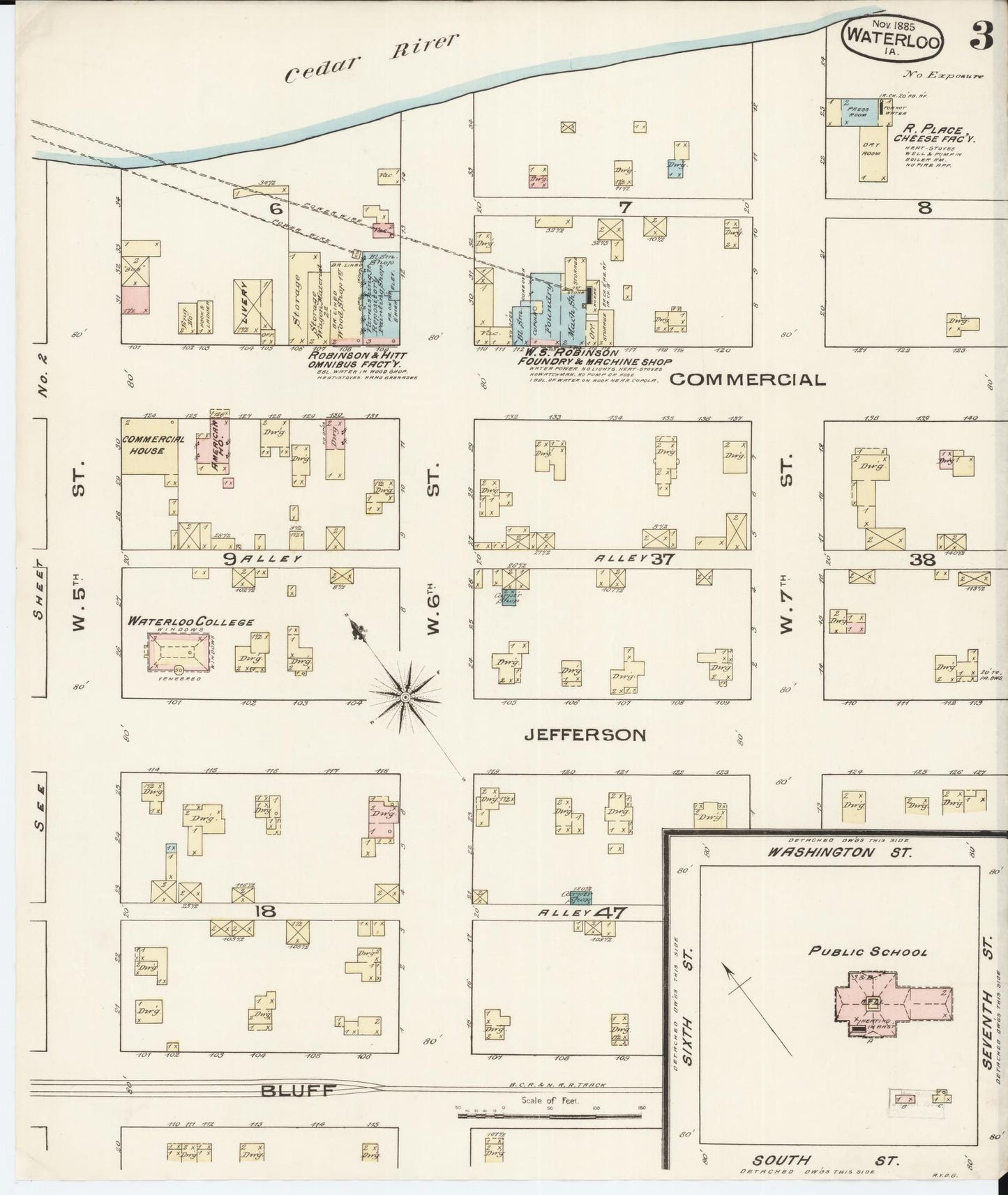 Sanborn Fire Insurance Map from Waterloo, Black Hawk County, Iowa (1885), Sheet #0003 - Historic Sanborn Fire Insurance Map Print