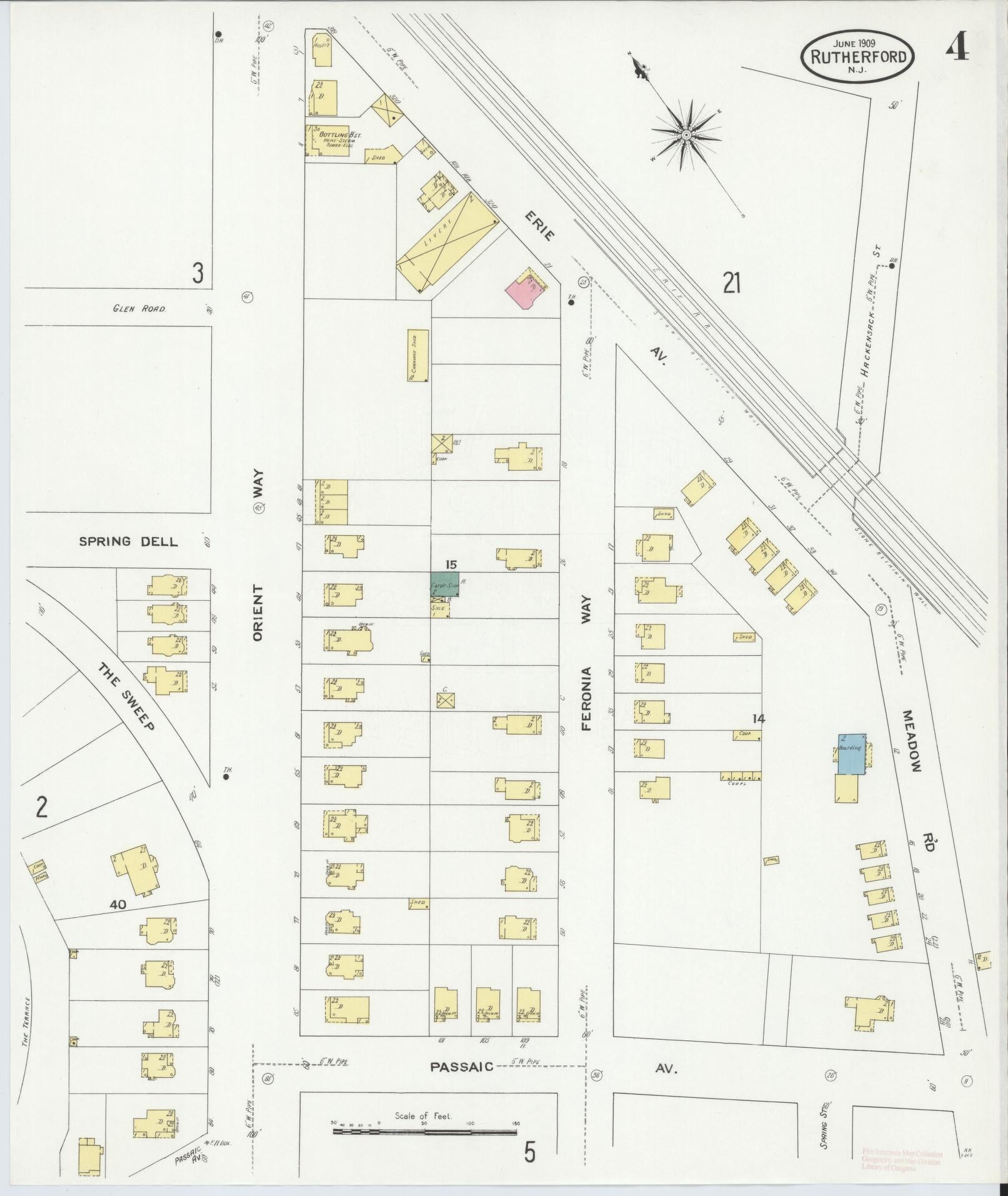 Sanborn Fire Insurance Map from Rutherford, Bergen County, New Jersey (1909), Sheet #0004 - Complete Map Set gallery image, historic Sanborn map, vintage wall art, New Jersey New Jersey