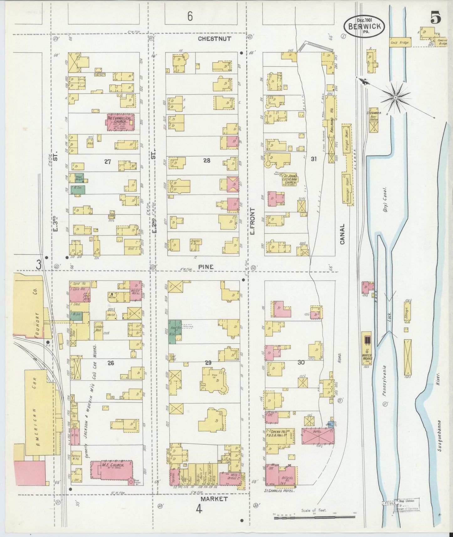 Sanborn Fire Insurance Map from Berwick, Columbia County, Pennsylvania (1901), Sheet #0005 - Historic Sanborn Fire Insurance Map Print, vintage old map wall art, antique decor, genealogy gift, Pennsylvania Pennsylvania map