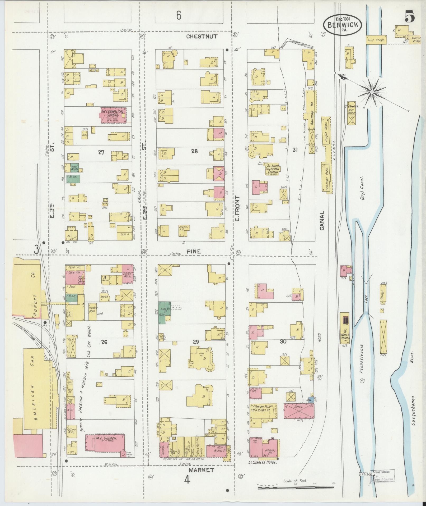 Sanborn Fire Insurance Map from Berwick, Columbia County, Pennsylvania (1901), Sheet #0005 - Historic Sanborn Fire Insurance Map Print, vintage old map wall art, antique decor, genealogy gift, Pennsylvania Pennsylvania map