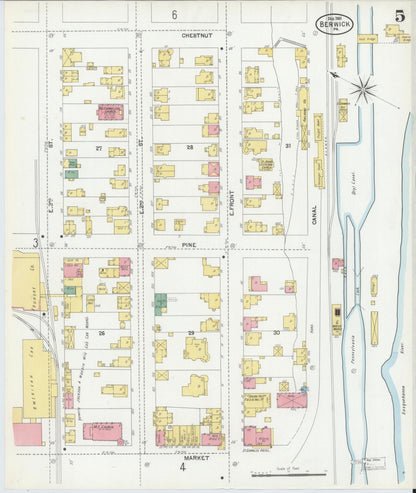 Sanborn Fire Insurance Map from Berwick, Columbia County, Pennsylvania (1901), Sheet #0005 - Historic Sanborn Fire Insurance Map Print, vintage old map wall art, antique decor, genealogy gift, Pennsylvania Pennsylvania map